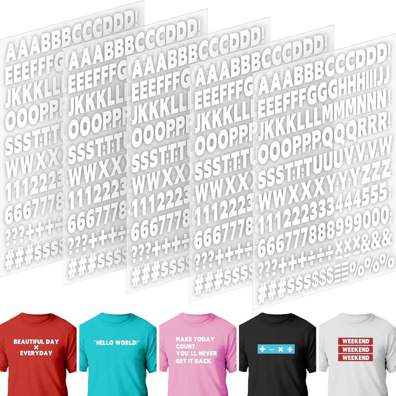 Comkrivy 5 Sheets 830 Pieces Iron on Letters and Numbers for Clothing, 1 Inch Iron on Vinyl Letters with A-Z Heat Transfer Letters 0-9 Iron on Numbers PU Alphabet Stickers for T-Shirt Printing DIY Craft, White - Image 1